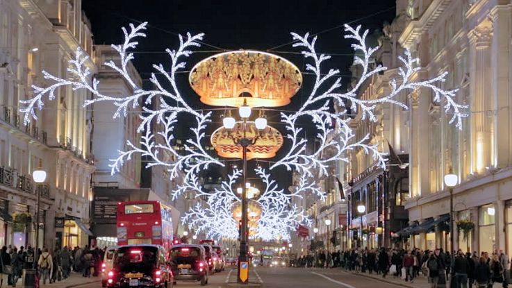 London streets Christmas lights decorations 