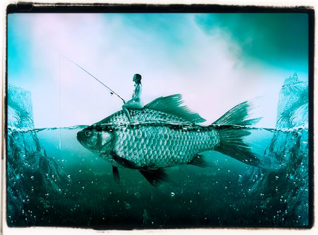 Surrealist fishing art