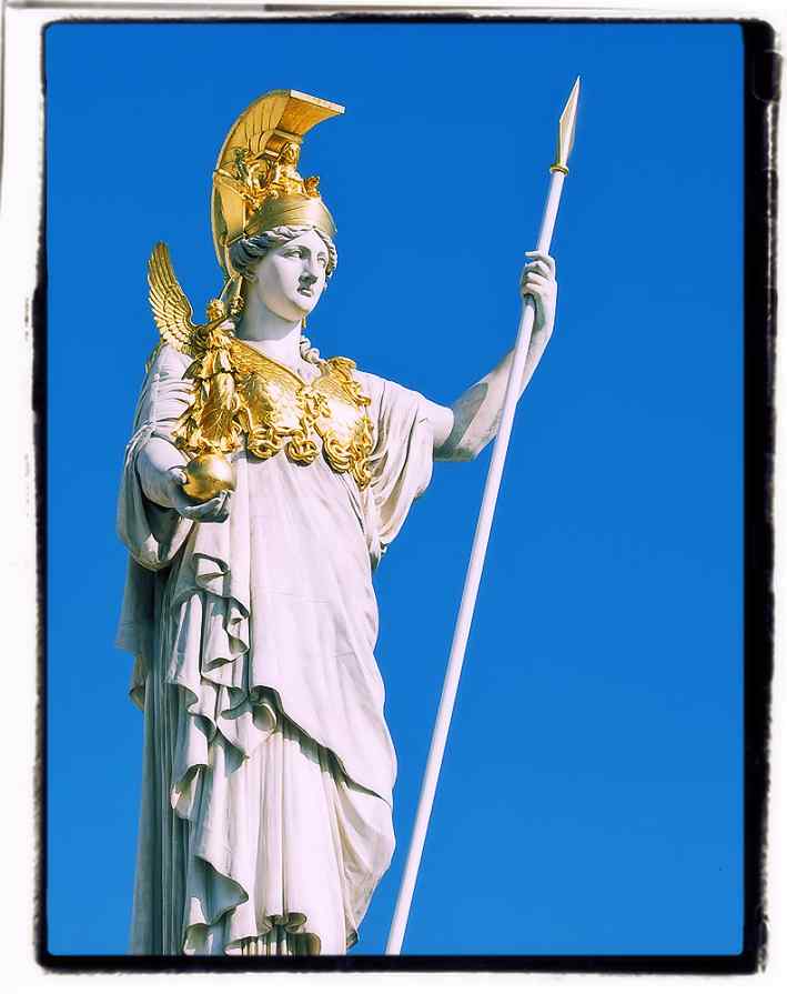Athena Goddess of Wisdom shakes spear 